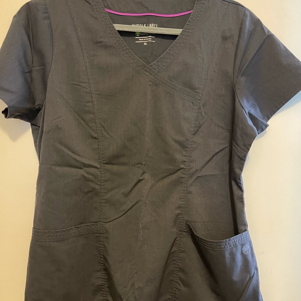 Women's Charcoal Short Sleeve V-Neck Scrub Top
